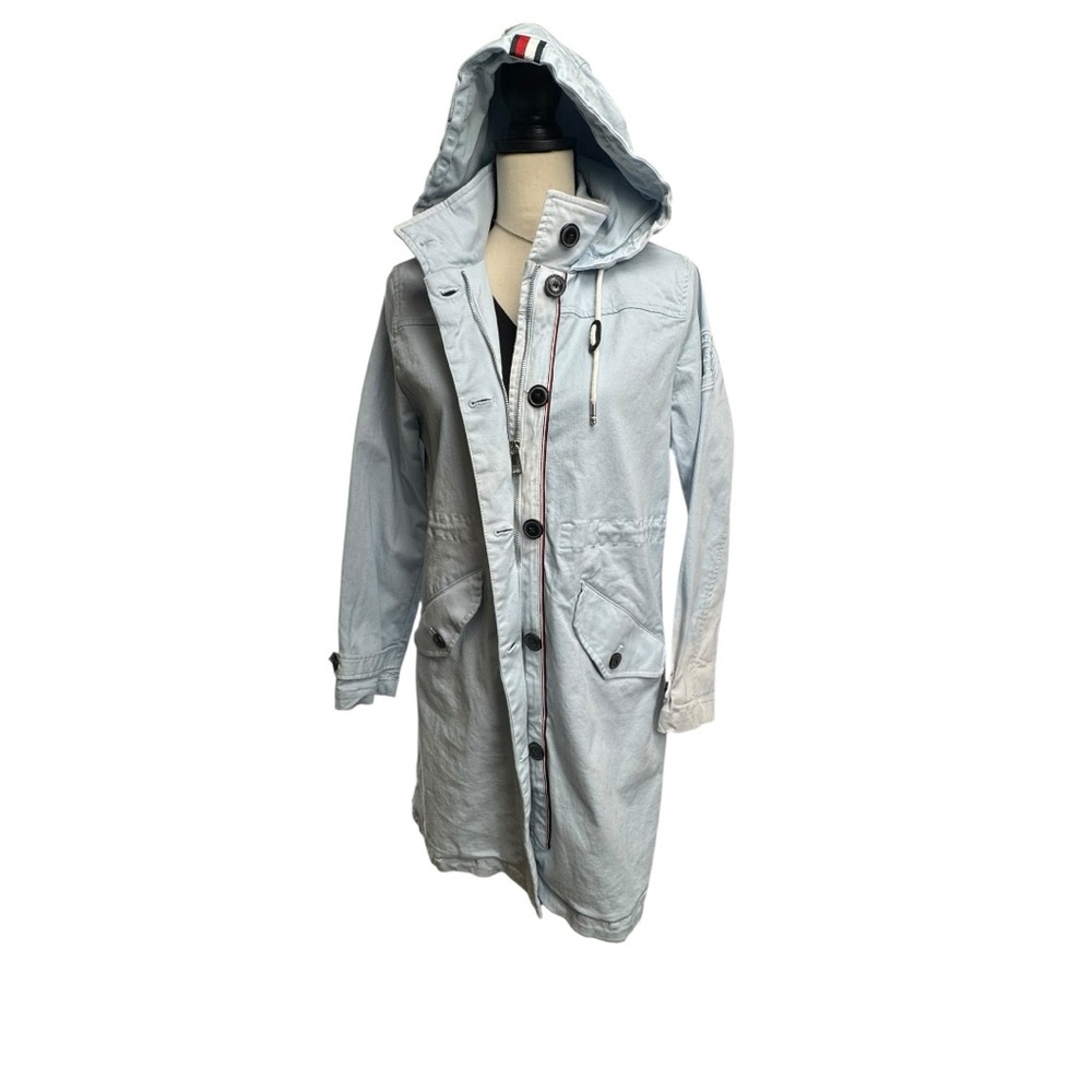 Tommy Hilfiger MidLength Blue Utility Jacket with Hood Small Petite ‘Tye-Dye’ - Picture 4 of 11